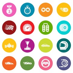 Fototapeta premium Car race icons set colorful circles vector