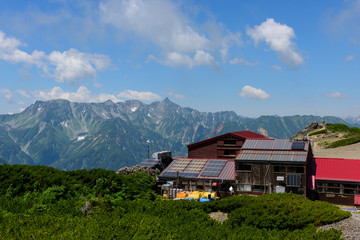 北アルプス　槍ヶ岳と蝶ヶ岳ヒュッテ