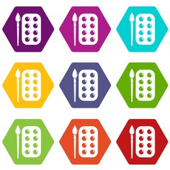 Paint brush palette icons set 9 vector