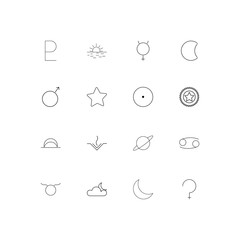 Astrology linear thin icons set. Outlined simple vector icons