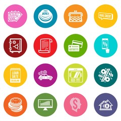 Loan credit icons set colorful circles vector