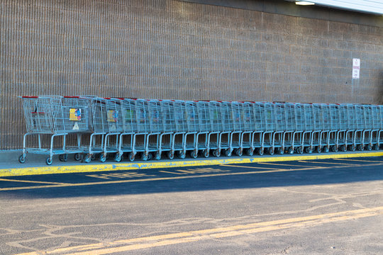 Shopping Carts Outside Local Grocery Store In Watertown NY