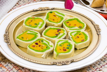 Indian Sweet food Mawa Peda Also know as pera or peday Indian Popular Sweet Made up of Mawa, Milk and Sugar