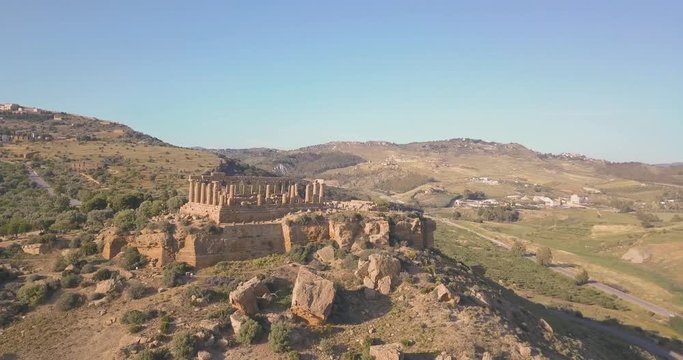 Selinunte, Sicily, Italy. Aerial view on the ancient Greek city on the south coast of Sicily, Italy. Temple of Hera ruins of Doric style architecture.