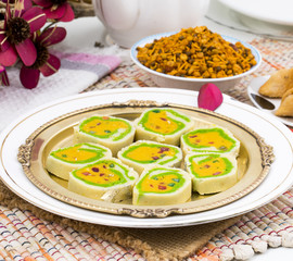 Indian Sweet food Mawa Peda Also know as pera or peday Indian Popular Sweet Made up of Mawa, Milk and Sugar