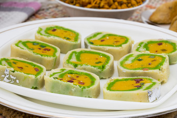 Indian Sweet food Mawa Peda Also know as pera or peday Indian Popular Sweet Made up of Mawa, Milk and Sugar