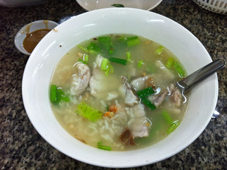 Sea barramundi boiled rice soup