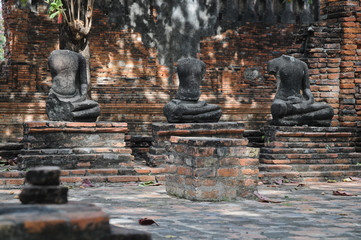Group of Buddha ancient statues in Ayudhaya Thailand