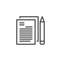 Paper document and pen outline icon. linear style sign for mobile concept and web design. Contract simple line vector icon. Symbol, logo illustration. Pixel perfect vector graphics