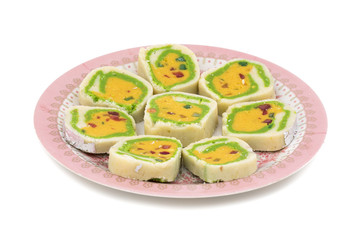 Indian Sweet food Mawa Peda Also know as pera or peday isolated on white background