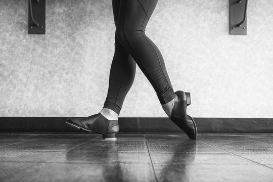 Black and white version of Toe Heel stand in tap shoes during dance class  Stock Photo | Adobe Stock