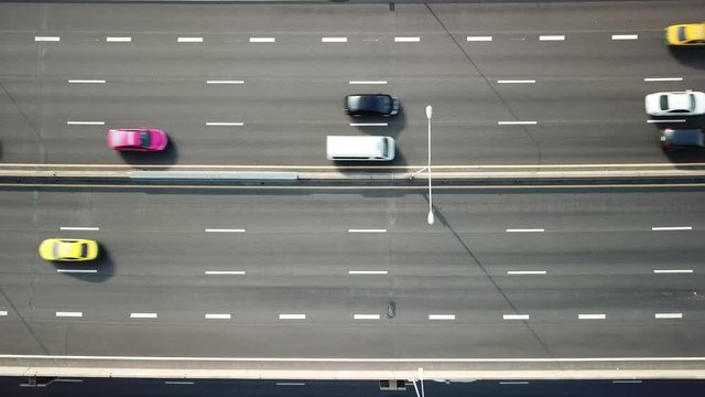 Aerial view of traffic on the highway (urban transportation) in the morning in Bangkok Thailand
