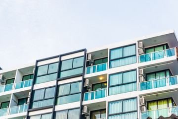 Obraz premium Condominium window close up modern resident real estate