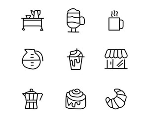 coffee and bread icon set design illustration, hand drawn style design, designed web and app