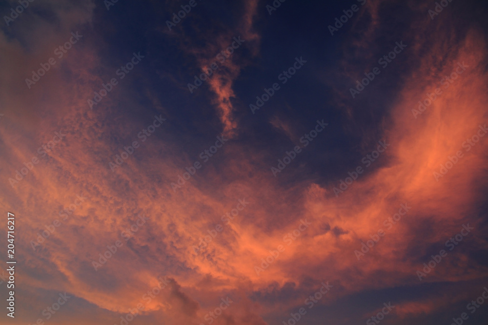 Wall mural abstract red and blue warm sky sunlight is beautiful nature sky and cloud background