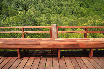 beautiful brown wooden seat in green mangrove forest is environment nature outdoor background