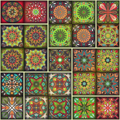 Seamless pattern with decorative mandalas. Vintage mandala elements. Colorful patchwork.