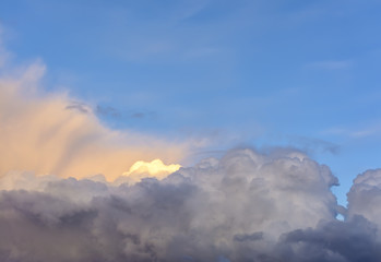Cumulus clouds in the evening sunset sky.