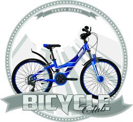 A bicycle of a certain type, on a symbolic background. Bicycle, text and background are located on separate layers.