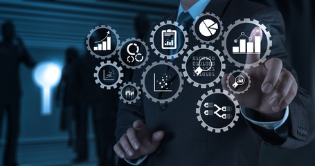 Businessman hand pressing an imaginary button