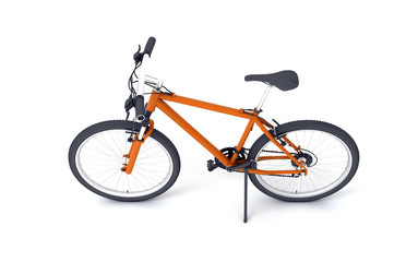 Fototapeta premium Side view of orange sport bike looks to the left isolated on white background. High angle. Sport concept