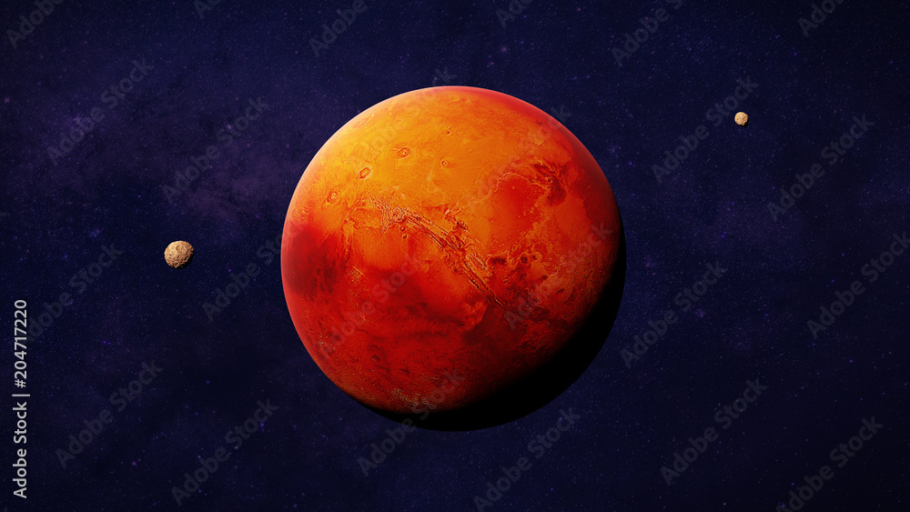 Canvas Prints the red planet mars with it moons phobos and deimos, part of the solar system