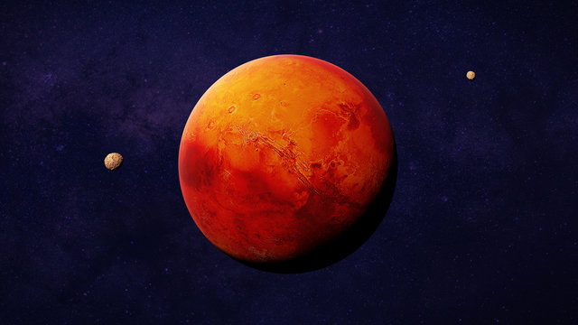 Fototapeta the red planet Mars with it moons Phobos and Deimos, part of the solar system