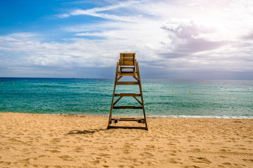 The lifeguard tower on the beach in Spain