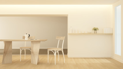 Meeting area and dining area on earth tone color - Workplace simple design in home office or apartment - 3D Rendering