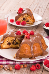 Chocolate cake with raspberries.