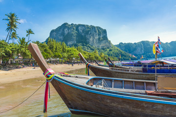 Fototapeta premium Long tail boats of Ao Nang beach in Krabi region, Thailand
