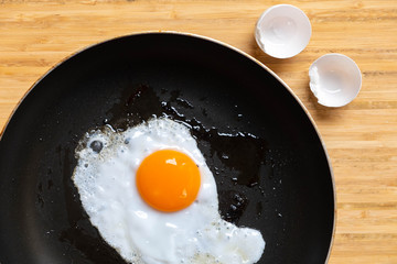 Fried egg on pan for breakfast