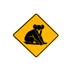 Australian warning road sign for koala wildlife of Australia. Isolated on white.