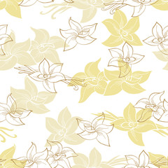 Vanilla pod flower graphic color seamless pattern background illustration vector