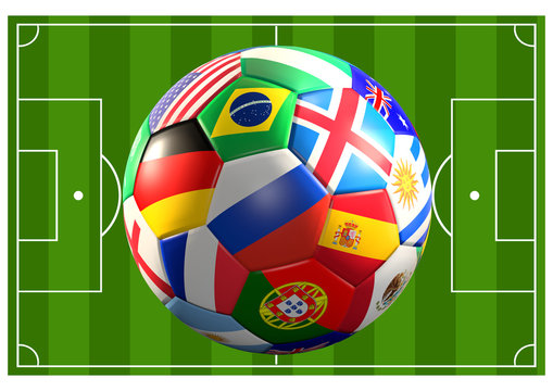 soccer field soccer ball 3d illustration
