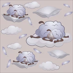 Gordijnen Naadloze patroon. slaperige schapen © Надежда Морозова