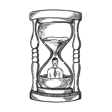 Sand watch glass with man engraving vector