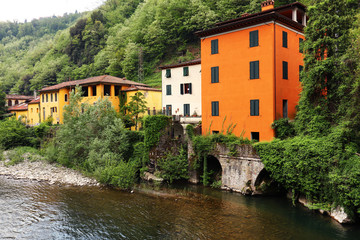 Fototapeta na wymiar Traditional villages of Tuscany - Bagni di Lucca, famous for its hot springs and termal waters, Italy