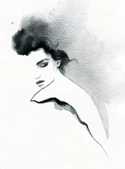 Papier Peint photo Lavable Visage aquarelle belle femme. illustration de mode. mélancolie. illustration aquarelle