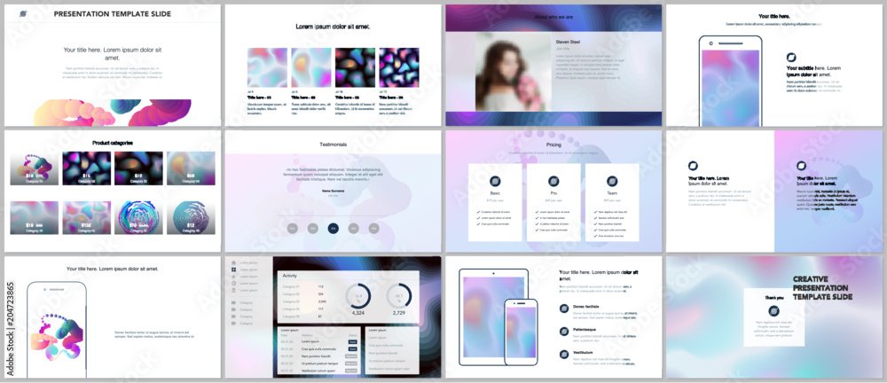 Wall mural minimal presentations, portfolio templates with geometric patterns, gradients, fluid shapes on white