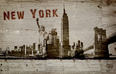 illustration of a graffiti on a concrete wall of the city of New york © flydragon