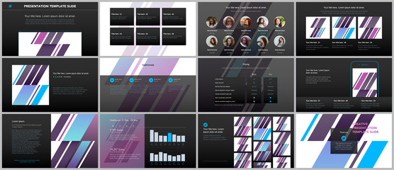 Minimal presentations, portfolio templates. Simple elements on black background. Brochure cover vector design. Presentation slides for flyer, leaflet, brochure, report, marketing, advertising