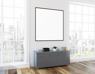 Loft living room gray dresser, poster side view