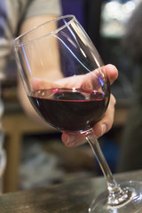 waiter serving glass of wine in the pub