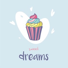 Sweet dream. Vector sketch illustration. Dessert menu, hand drawn elements.