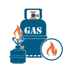 Camping stove with gas bottle icon