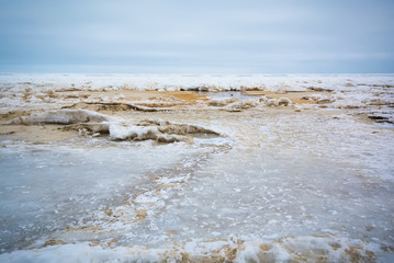 Snowy landscape in the winter - the Baltic Sea coast