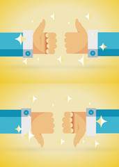 Set of businessman agreement and disagreement. Icons of raised and descended thumb. Vector illustration