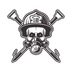 Skull in respirator and firefighter helmet vector