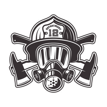 Fireman head in helmet and gas mask illustration
